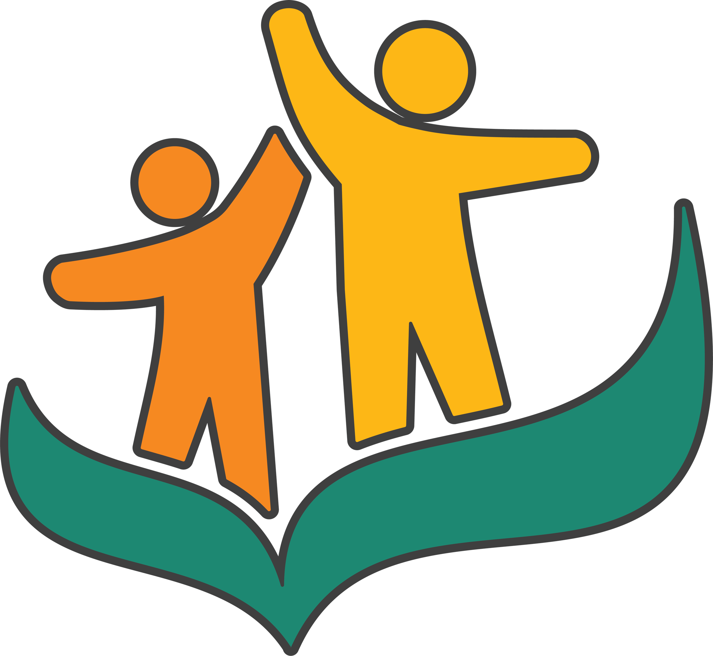 Image of 2 cartoon people raised arms with leaves as base