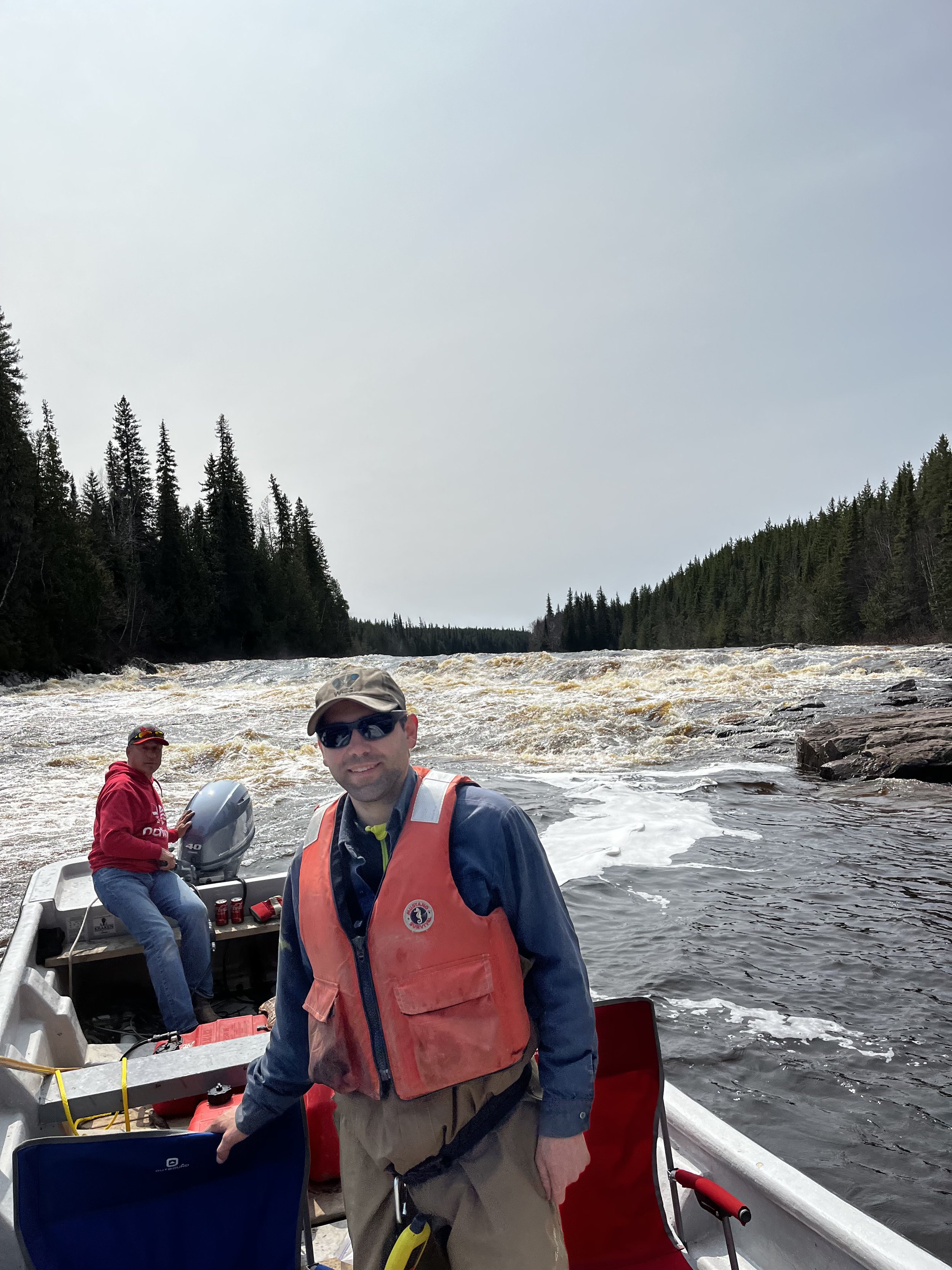 Jacob Seguin (front, WCS Canada) and Ryan Sutherland (back, Sutherland Exploration Services) snap a photo far up the North French River