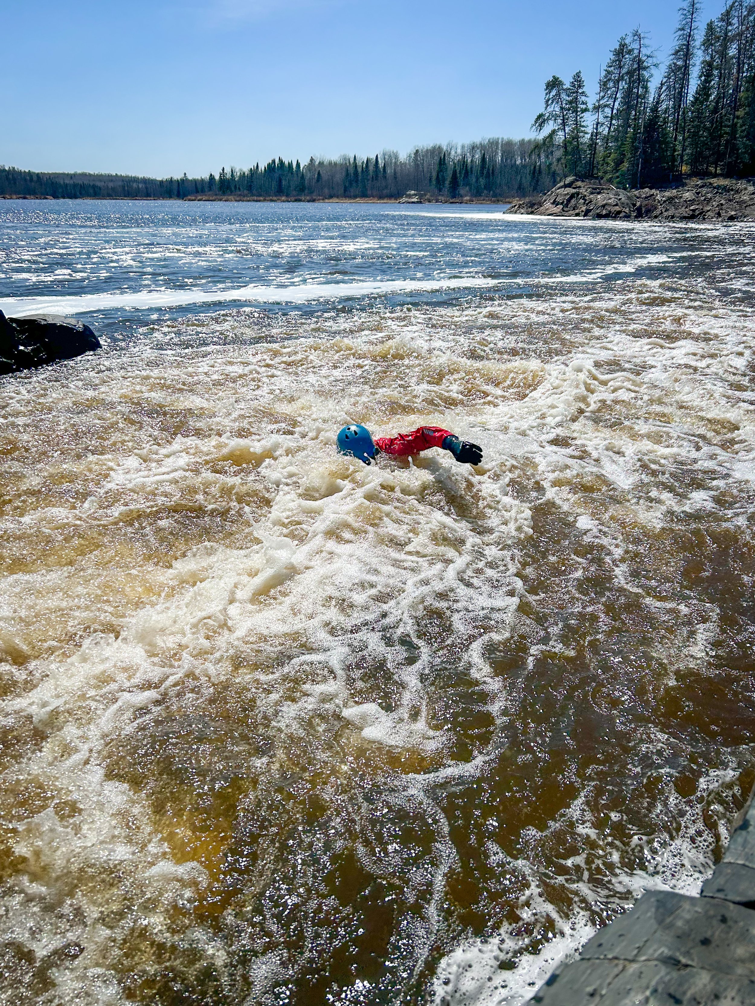 Swimming across rapids! 