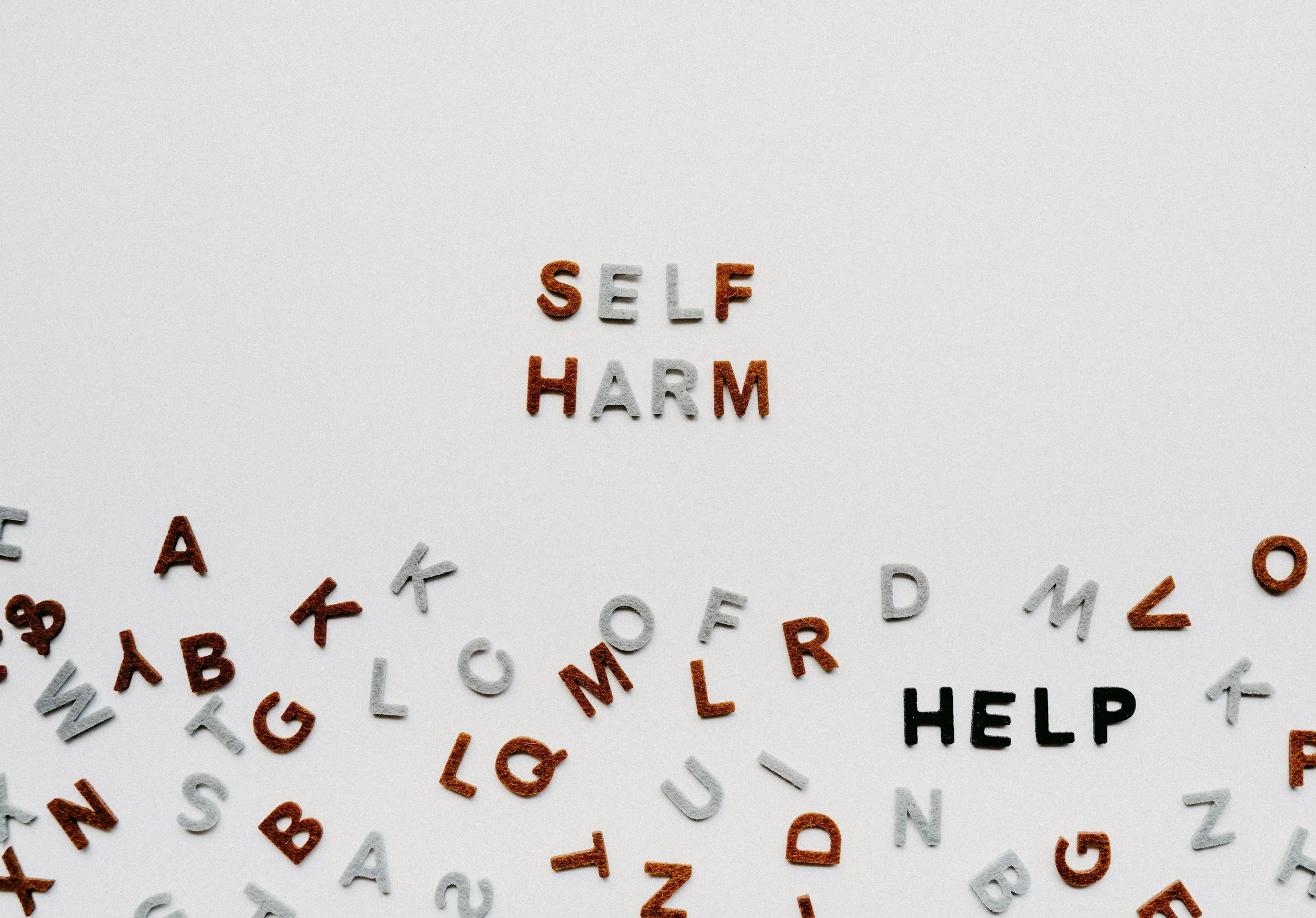 jumble of words expressing the phrase self-harm