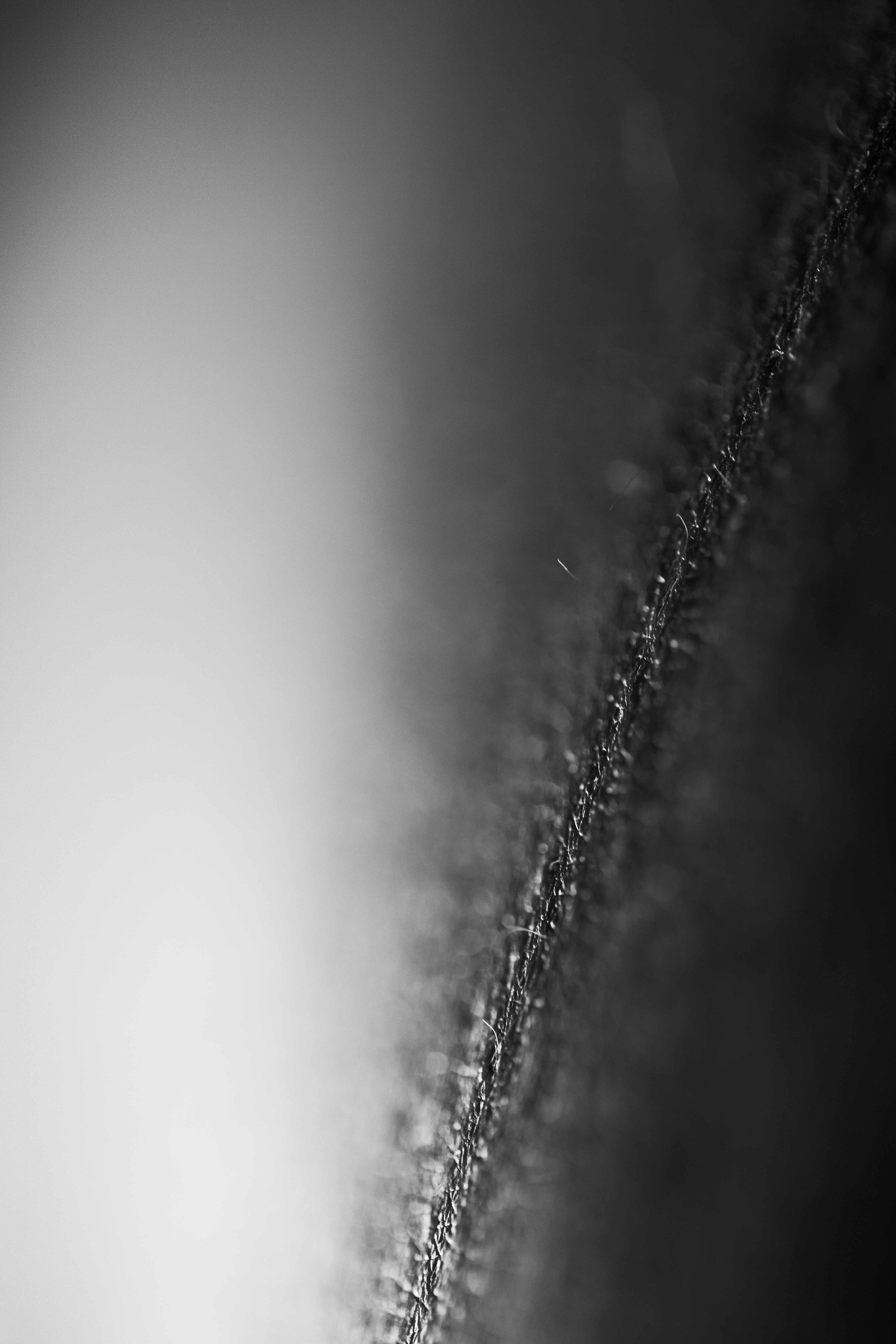 Une image en noir et blanc montrant une surface texturée, probablement une peau ou une matière rugueuse, avec une ligne sombre et fine traversant l'image du haut vers le bas.