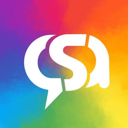A colorful rainbow gradient background with a white speech bubble and the letters 'qa' inside it.