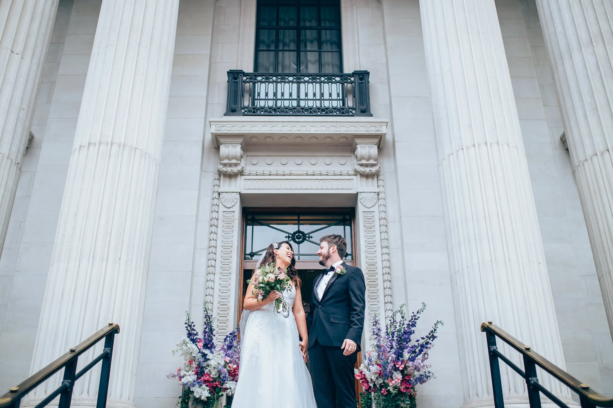 Couple just married at Old Marylebone Town Hall in London.