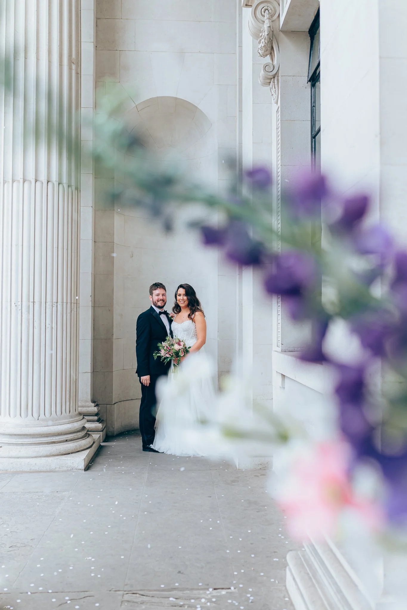 Couple just married at Old Marylebone Town Hall in London.