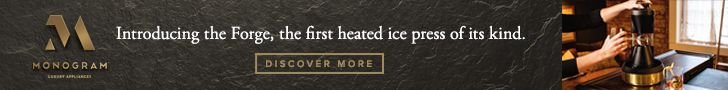 Banner for Monogram showcasing the Forge heated ice press with a person using the device and a 'Discover More' button