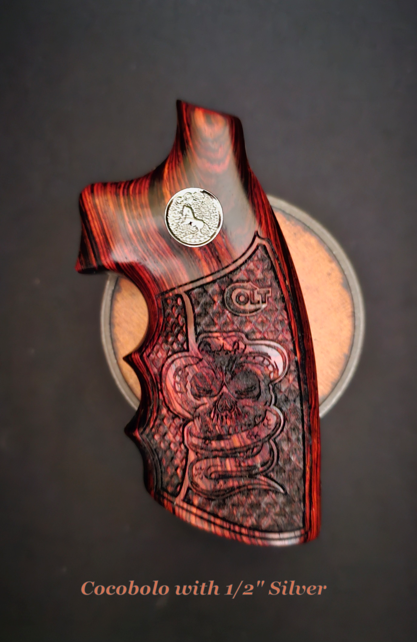 Colt Python All Years • Anaconda 2021 I-Frame "Skull & Snake" Dragonscales/FlatTop with Inset Serpentine 1/2" Medallions • All Wood Species
