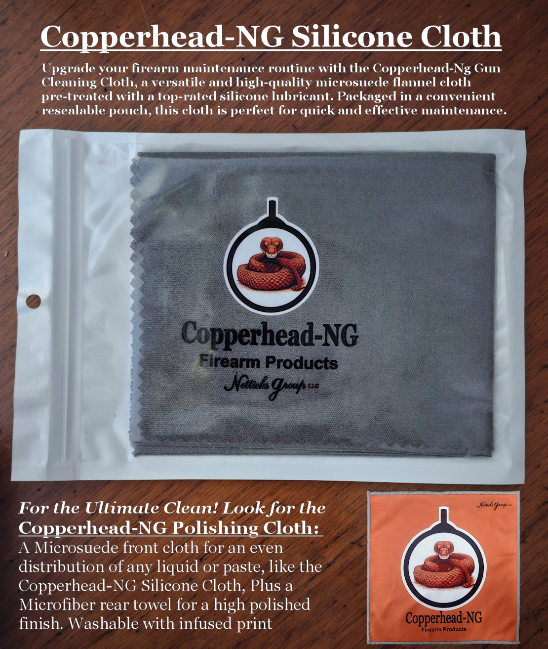 Copperhead-NG Premium Silicone Gun Cleaning Cloth Microsuede Flannel pre-treated with resealable pouch *Approved for use on HRV Grips® products. (Copy)