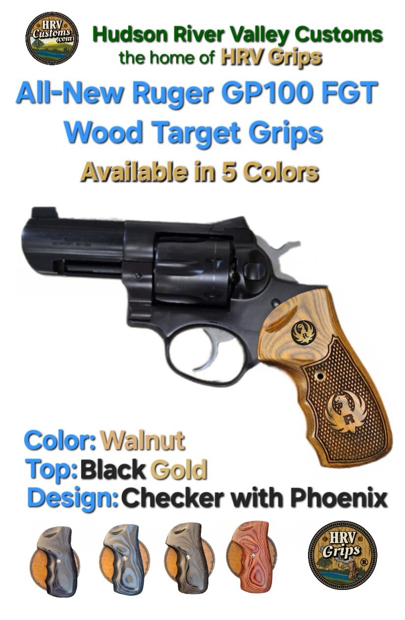 Ruger GP100 FGT Fingergroove Target Grips Checkered with Inset Phoenix • Optional Top Section