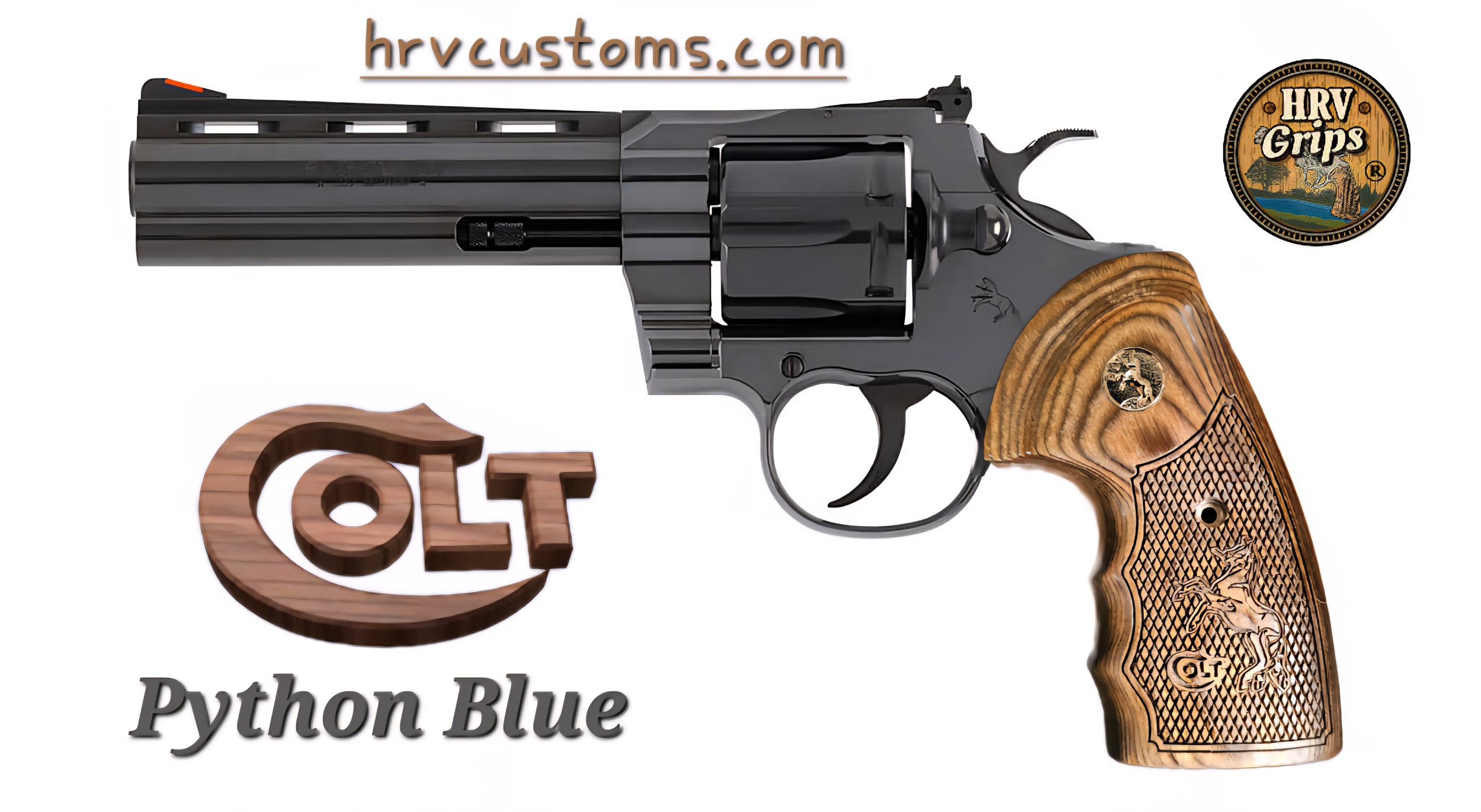 Colt Python Blue 5" with Custom Dragonscales HRV Grips® "Rampant Colt" FGT Target Grips Walnut 1/2" 24kt Gold Plate Medallions