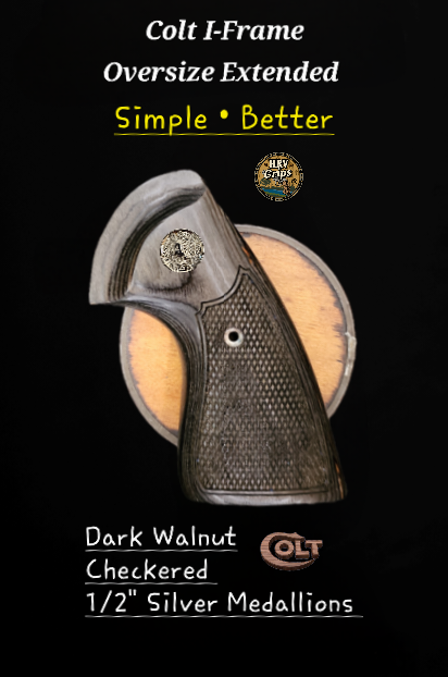 Colt Python Anaconda 2021+ Oversize Extended Target Grips Basics OFFICIAL "HRV Grips®" Checkered Dark Walnut Silver Medallions