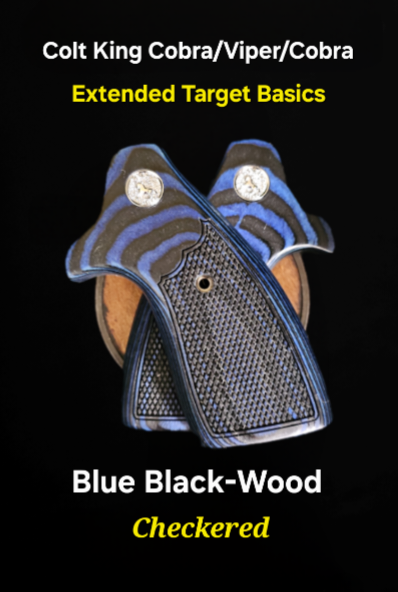 Colt King Cobra • Viper • Cobra Full Size Extended Target Grips *Basics* • Checkered Blue Black-wood with Medallions shown