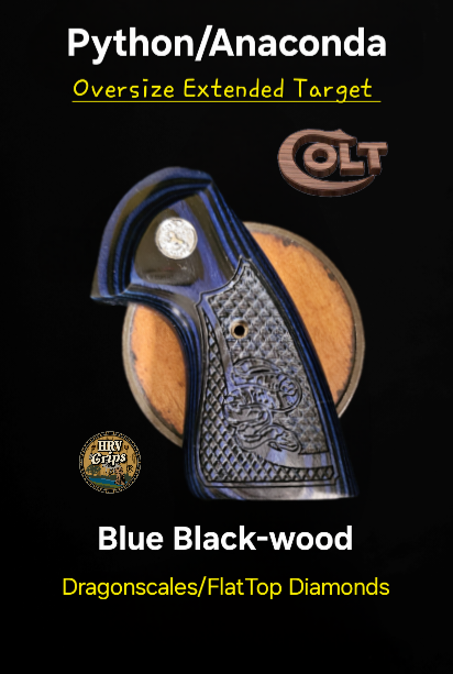 Colt Python • Anaconda Oversize Extended Target Grips Dragonscales/FlatTop Diamonds inset Snake • Blue Blackwood w/Medallions shown