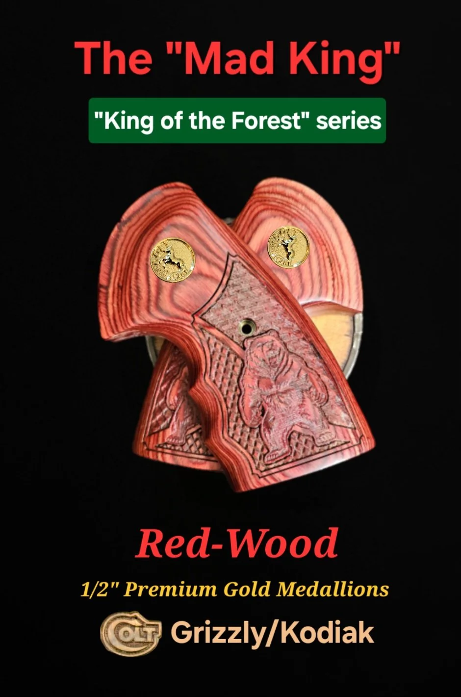 Colt Grizzly/Kodiak 2024+ FGT Fingergroove Target Grips The "Mad King" Inset Bear • All Colors