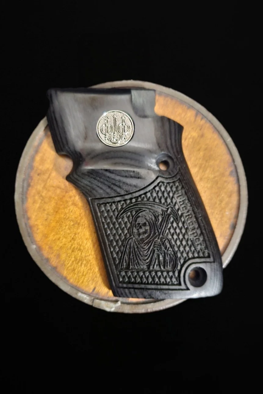 Beretta 30x/20x Tomcat/Bobcat Grips Checkered inset "The Reaper" Optional Custom Trident Logos or Medallions • All Colors