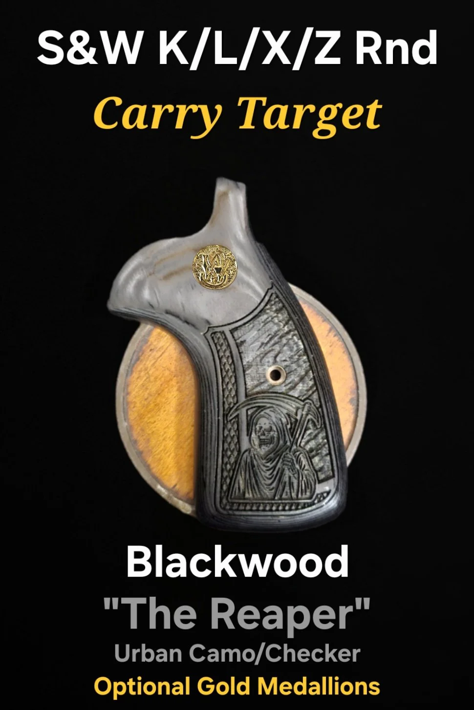 Smith & Wesson K/L/X/Z Frame FFT Round Target Carry Grips "The Reaper" Urban Camo/Checker • All Colors