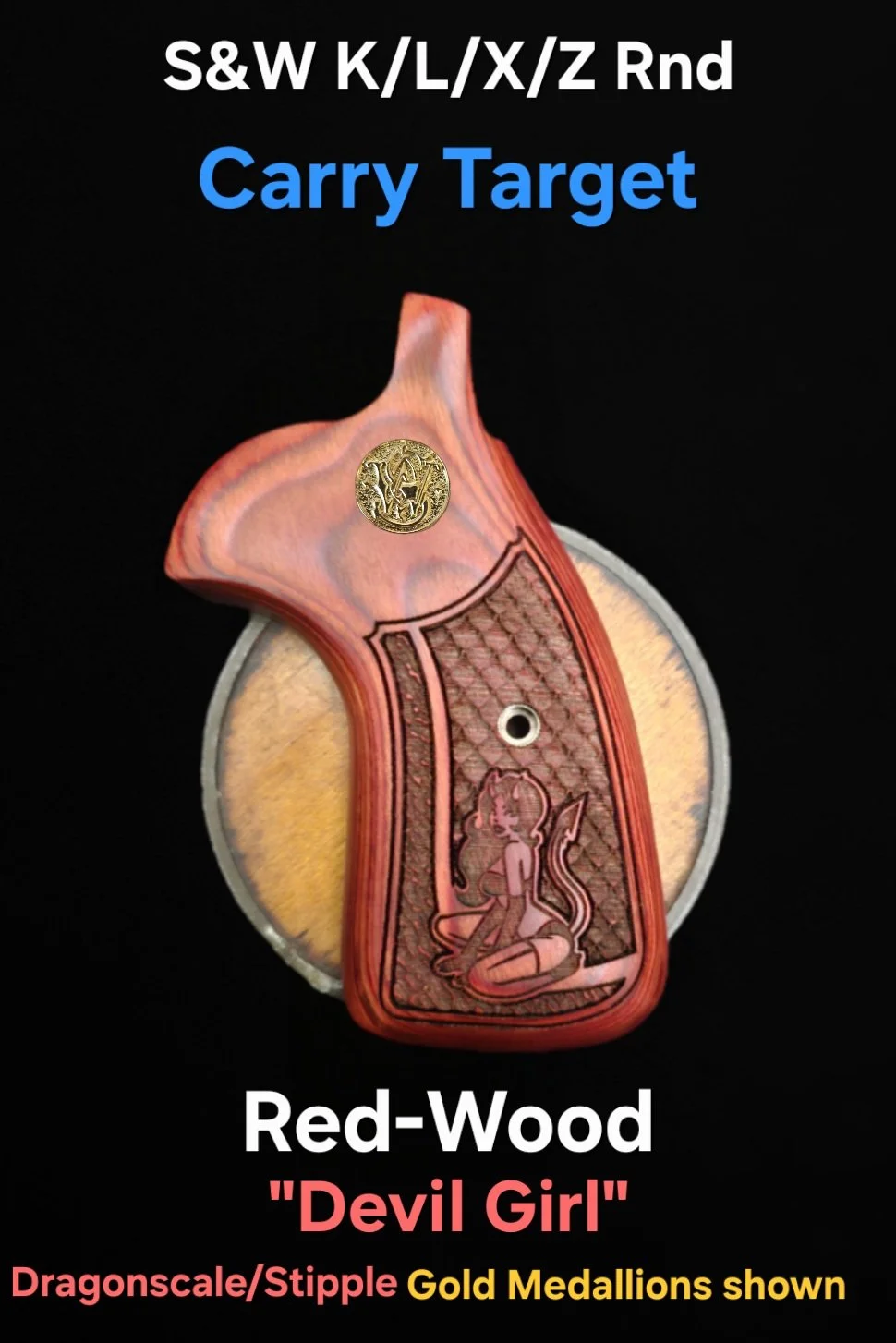 Smith & Wesson K/L/X/Z Frame FFT Round Target Carry Grips "Devil Girl" Dragonscale/Stipple • All Colors