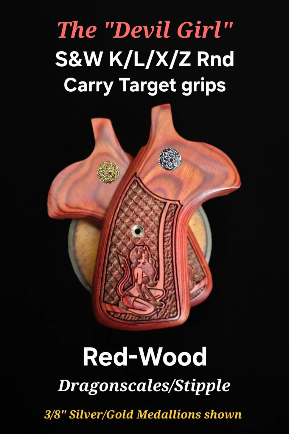 Smith & Wesson K/L/X/Z Frame FFT Round Target Carry Grips "Devil Girl" Dragonscale/Stipple • All Colors