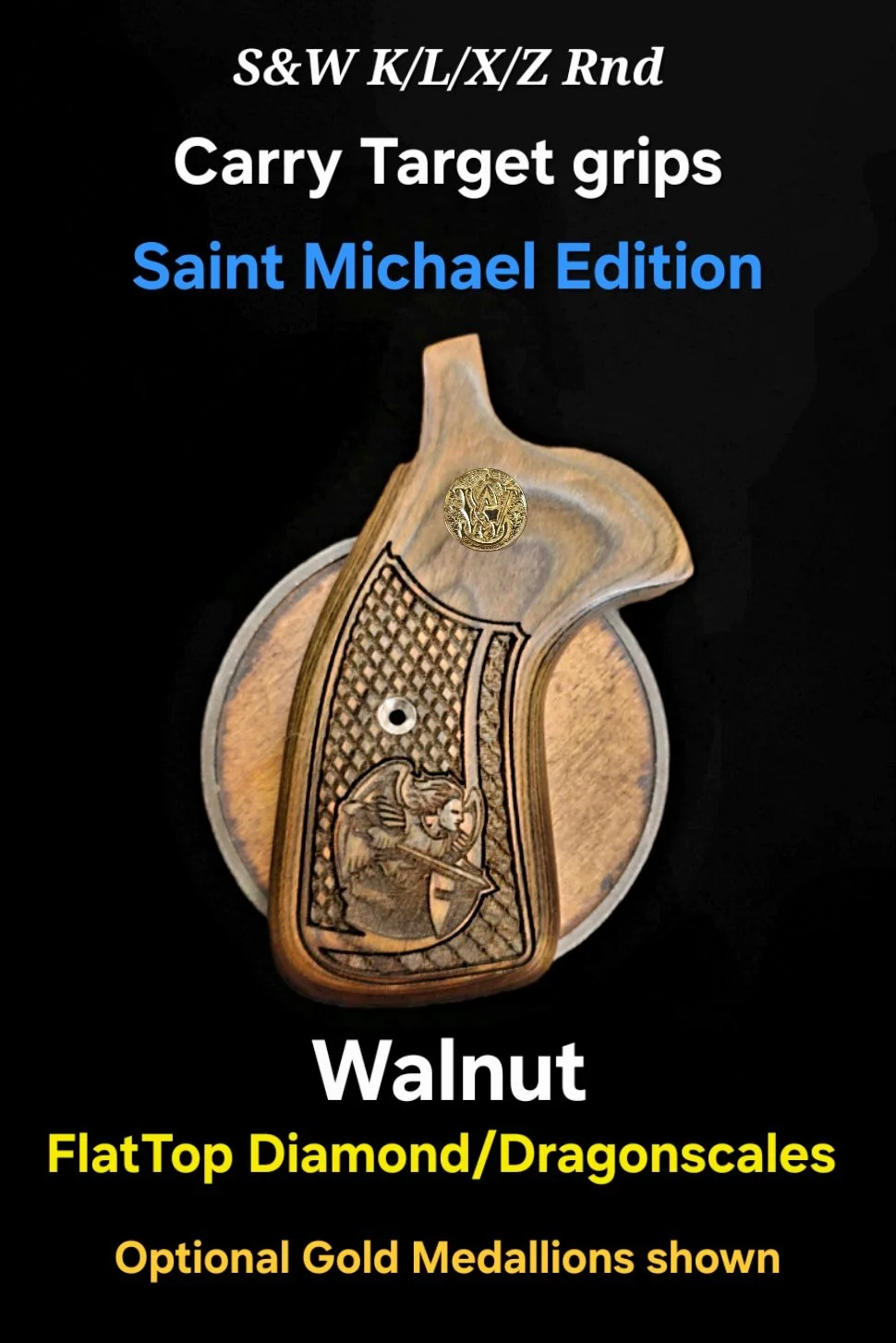 Smith & Wesson K/L/X/Z Frame FFT Round Target Carry Grips "ST Michael" FlatTop Diamond/Dragonscale • All Colors