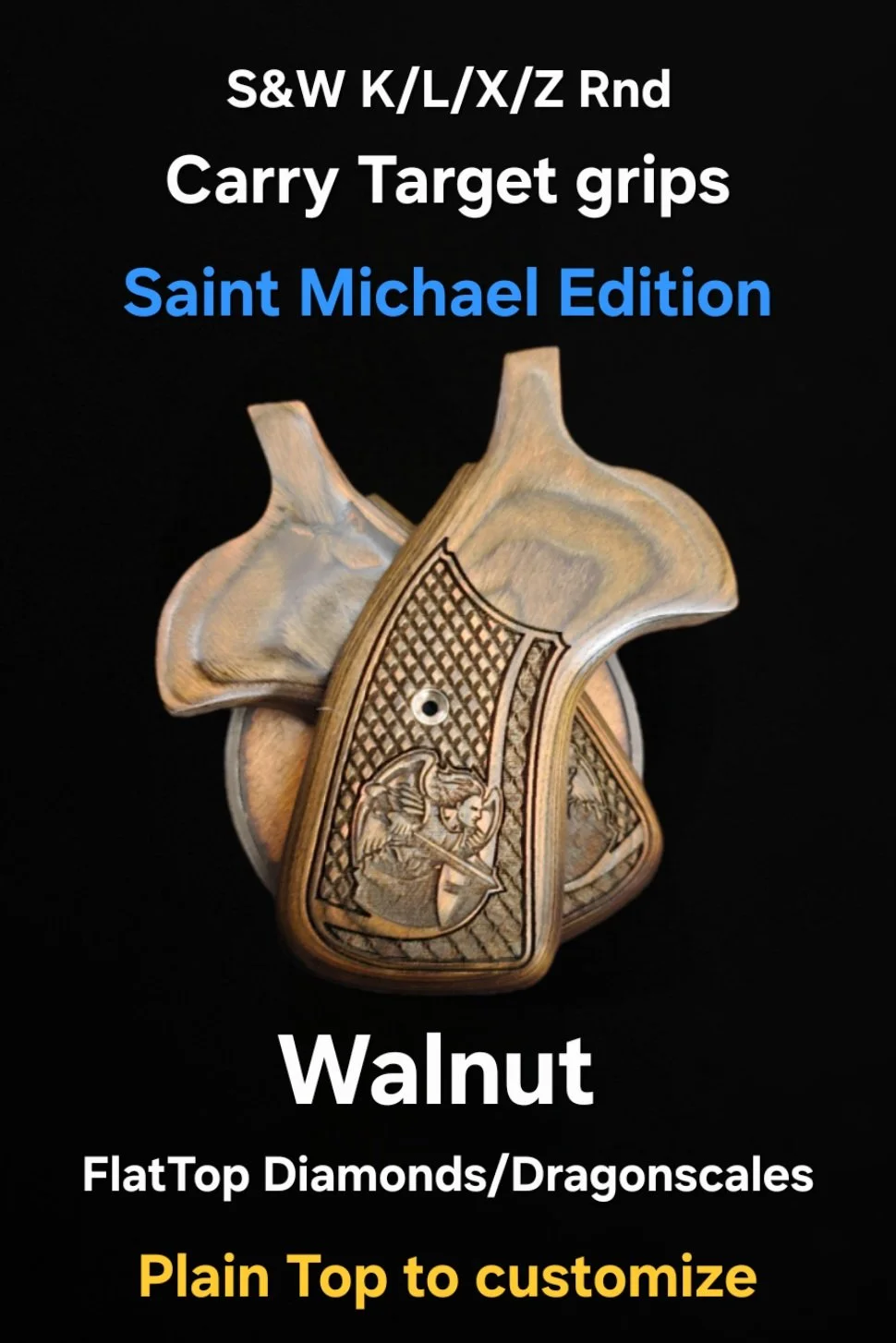 Smith & Wesson K/L/X/Z Frame FFT Round Target Carry Grips "ST Michael" FlatTop Diamond/Dragonscale • All Colors