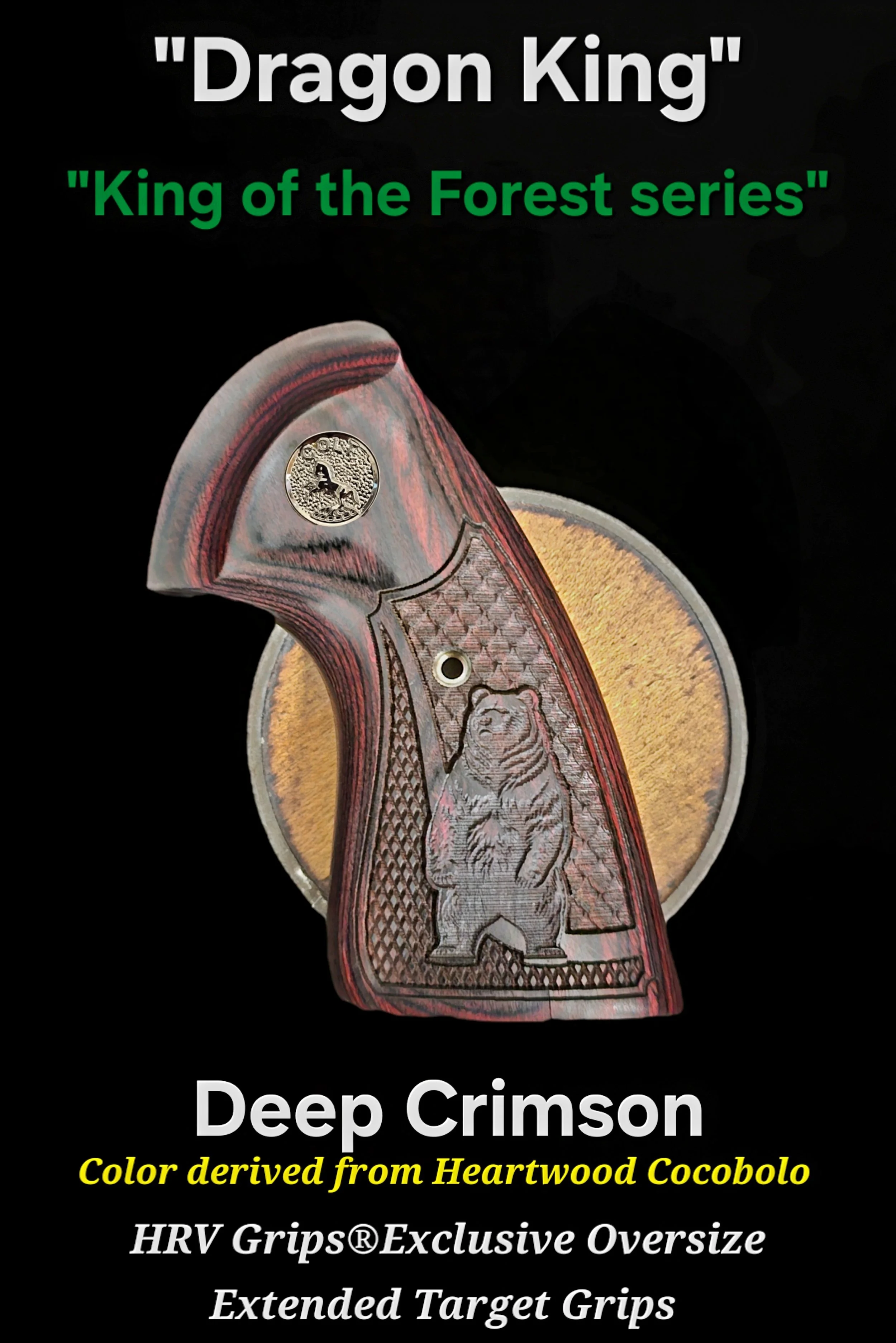 Colt Grizzly/Kodiak 2024+ FFT OS Extended Target Grips The "Dragon King" Dragonscale/Checker Inset Bear • All Colors