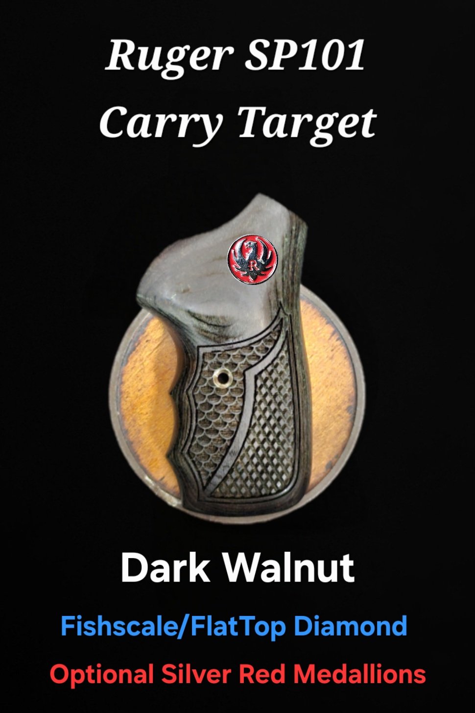 Ruger SP101 FGT OS Fingergroove Grips Fishscales/FlatTop Diamonds Optional Top Section • All Colors