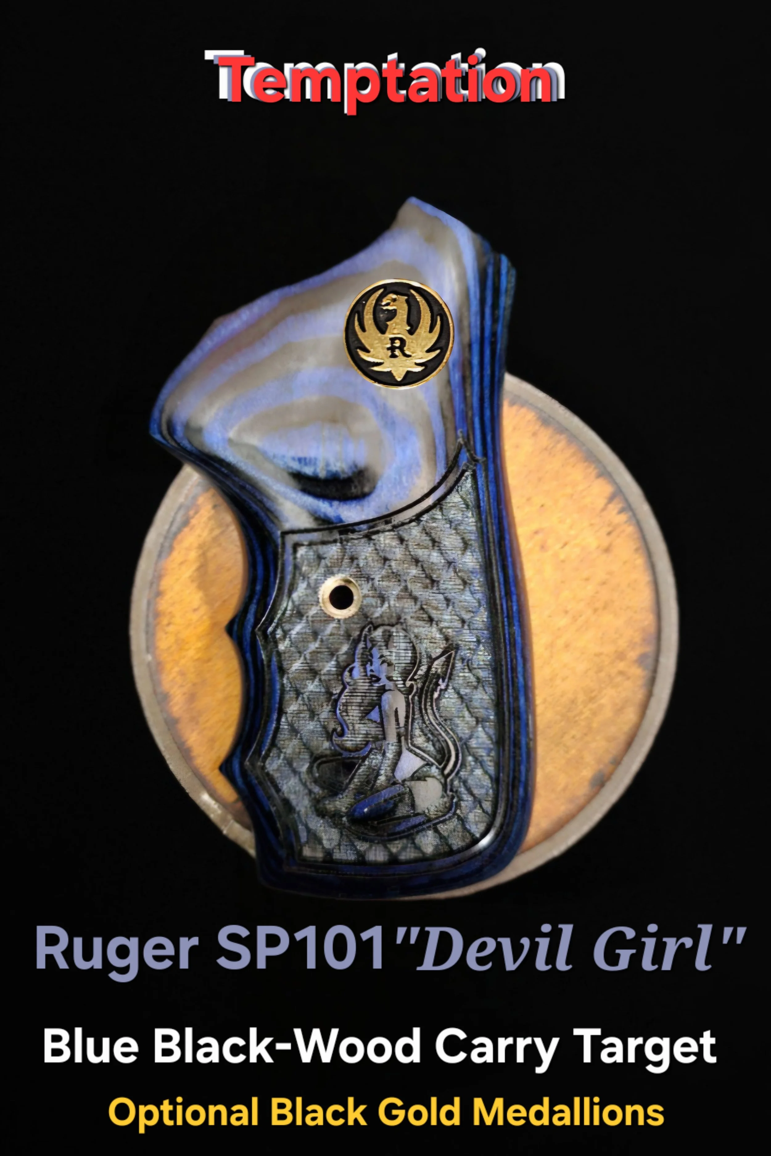 Ruger SP101 FGT OS Fingergroove Grips "Devil Girl" Dragonscales Optional Top Section • All Colors