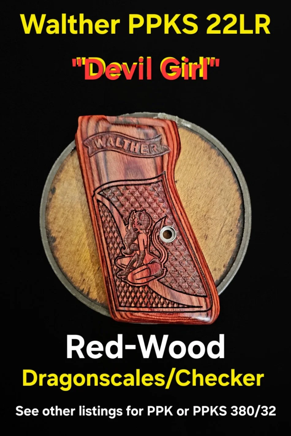 Walther PPKS 22LR Netticks Grips "Devil Girl" Mini Dragonscale/Checker • All Colors