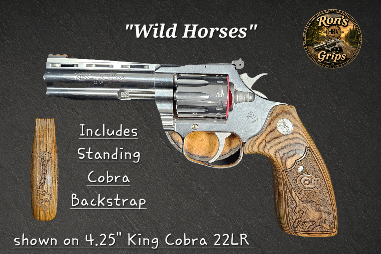 Colt King Cobra "Ron's HRV Grips® #1" Extended Target "Wild Horses" Black Diamond/White Diamond • All Colors