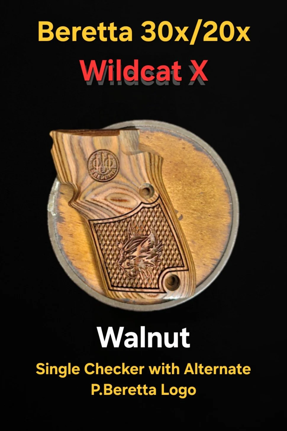 Beretta 30x/20x Tomcat/Bobcat Grips Checkered with inset "Wildcat-X" Optional Custom Trident Logos or Medallions