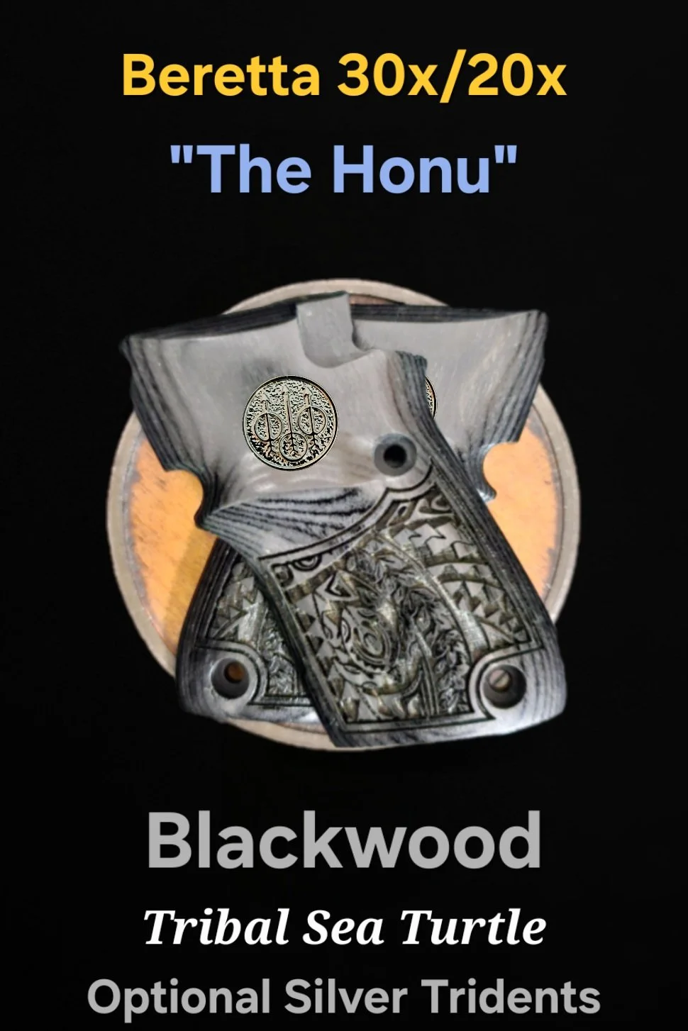 Beretta 30x/20x Tomcat/Bobcat Grips "The Honu" Optional Custom Trident Logos or Medallions