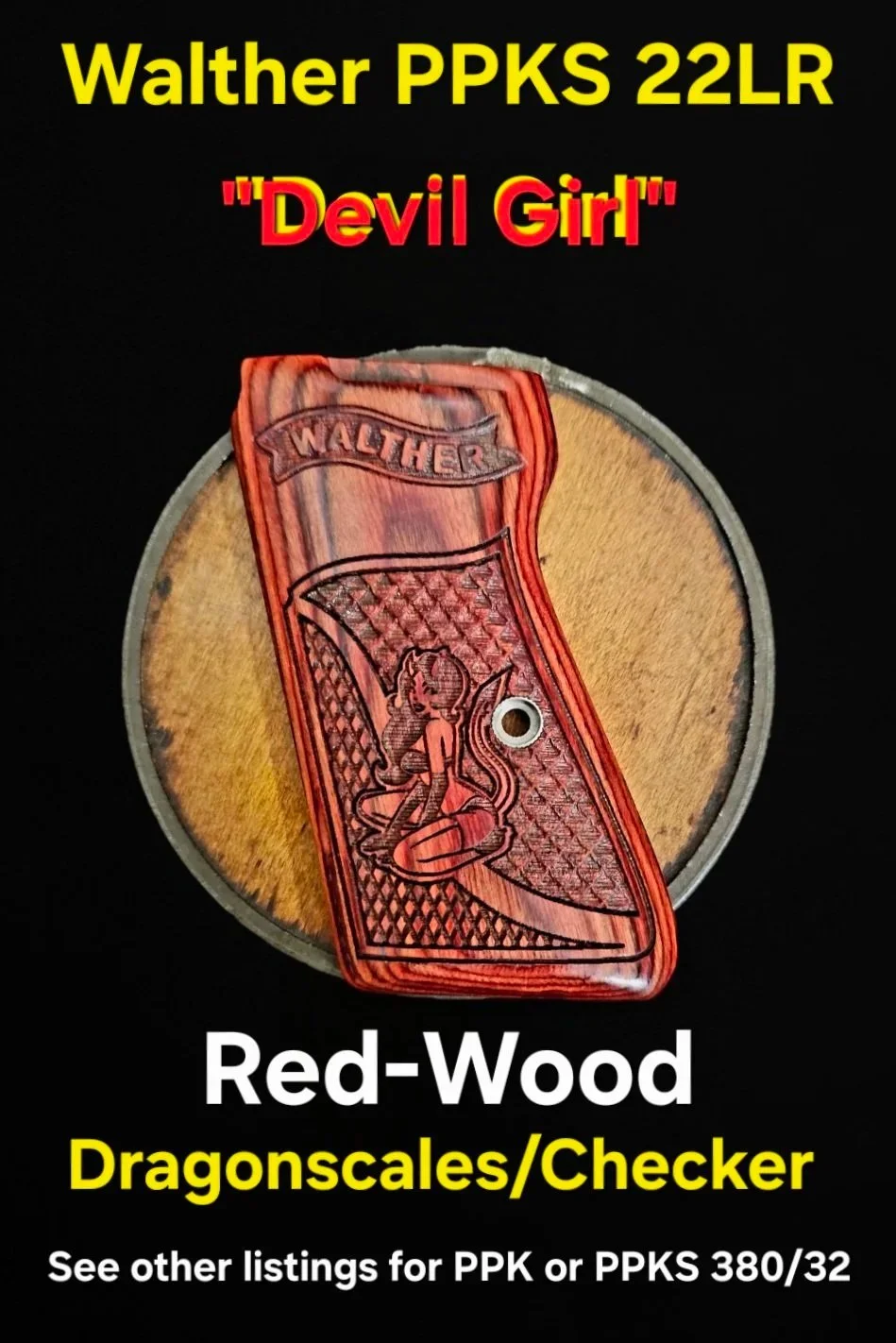 Walther PPKS 22LR Netticks Grips "Devil Girl" Mini Dragonscale/Checker • All Colors