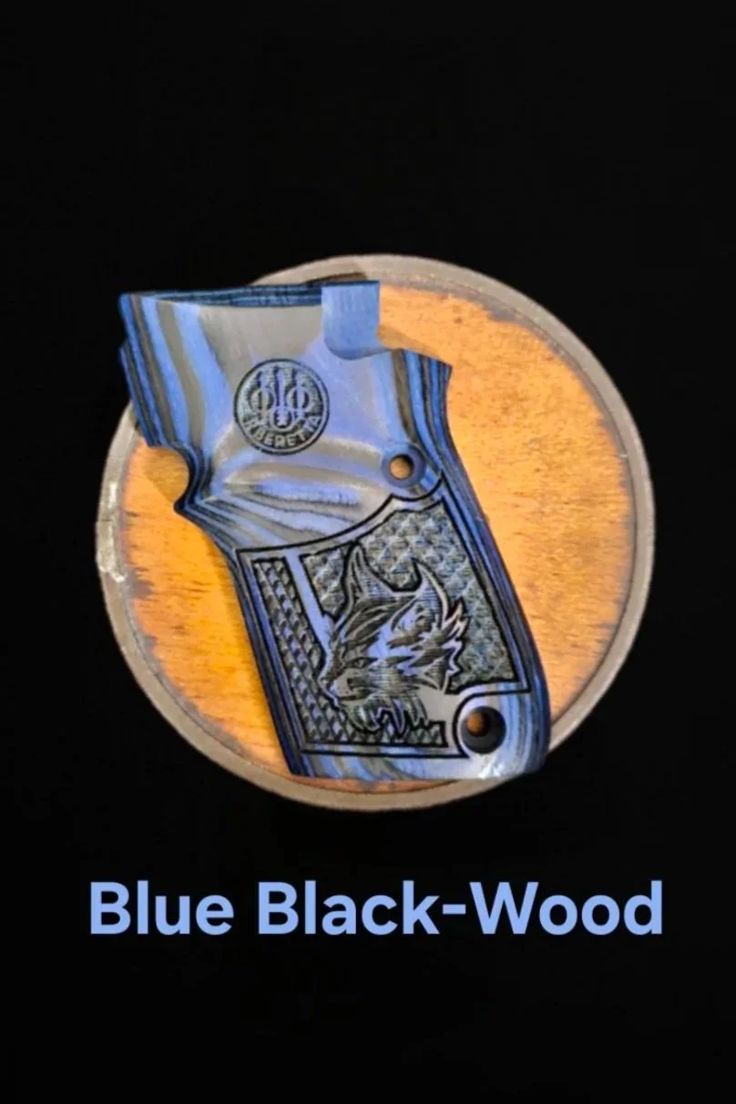 Beretta 30x/20x Tomcat/Bobcat Grips Dragonscale/Checker with inset "Wildcat-X" Optional Custom Trident Logos or Medallions Blue Black-Wood