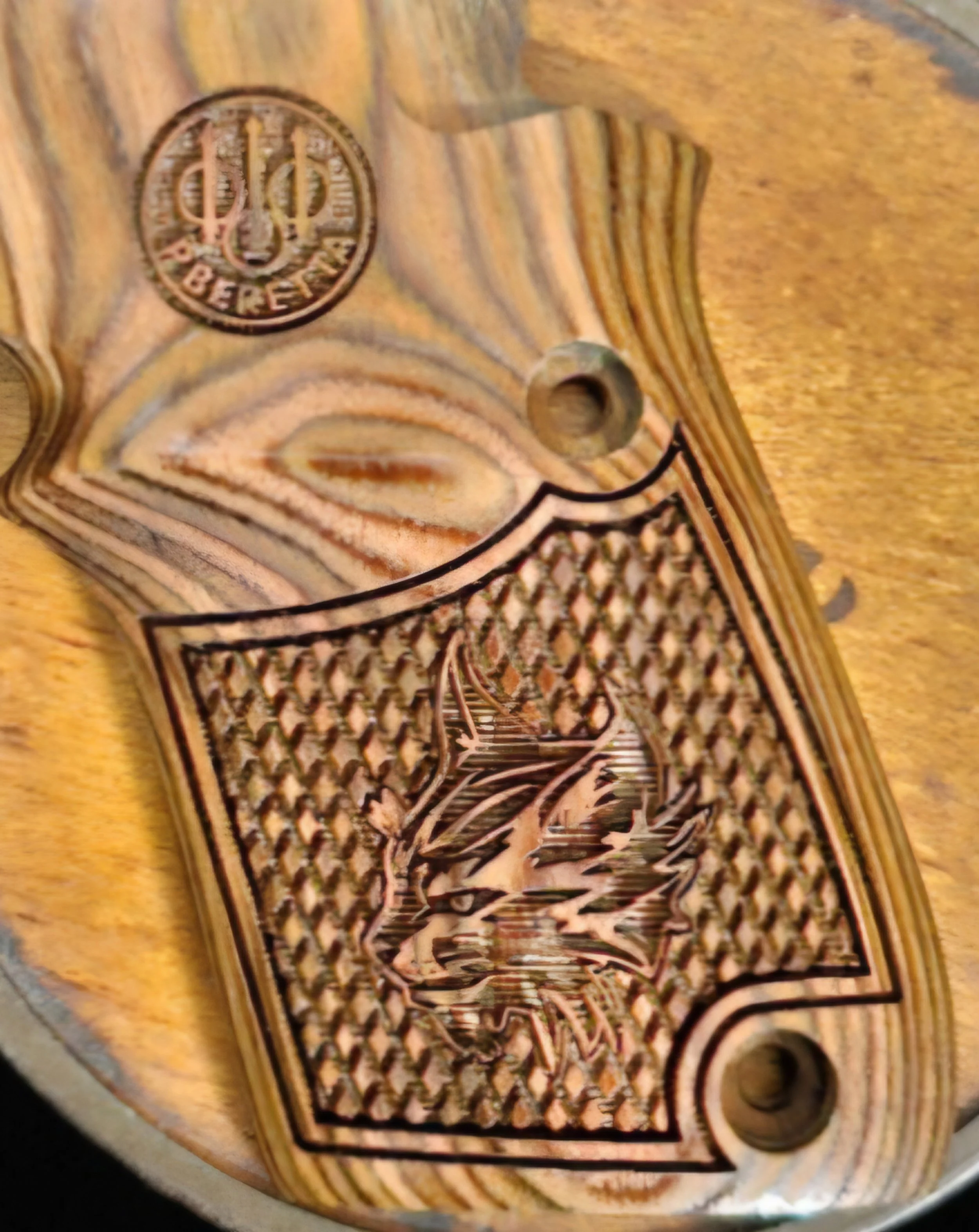 Beretta 30x/20x Tomcat/Bobcat Grips Checkered with inset "Wildcat-X" Optional Custom Trident Logos shown