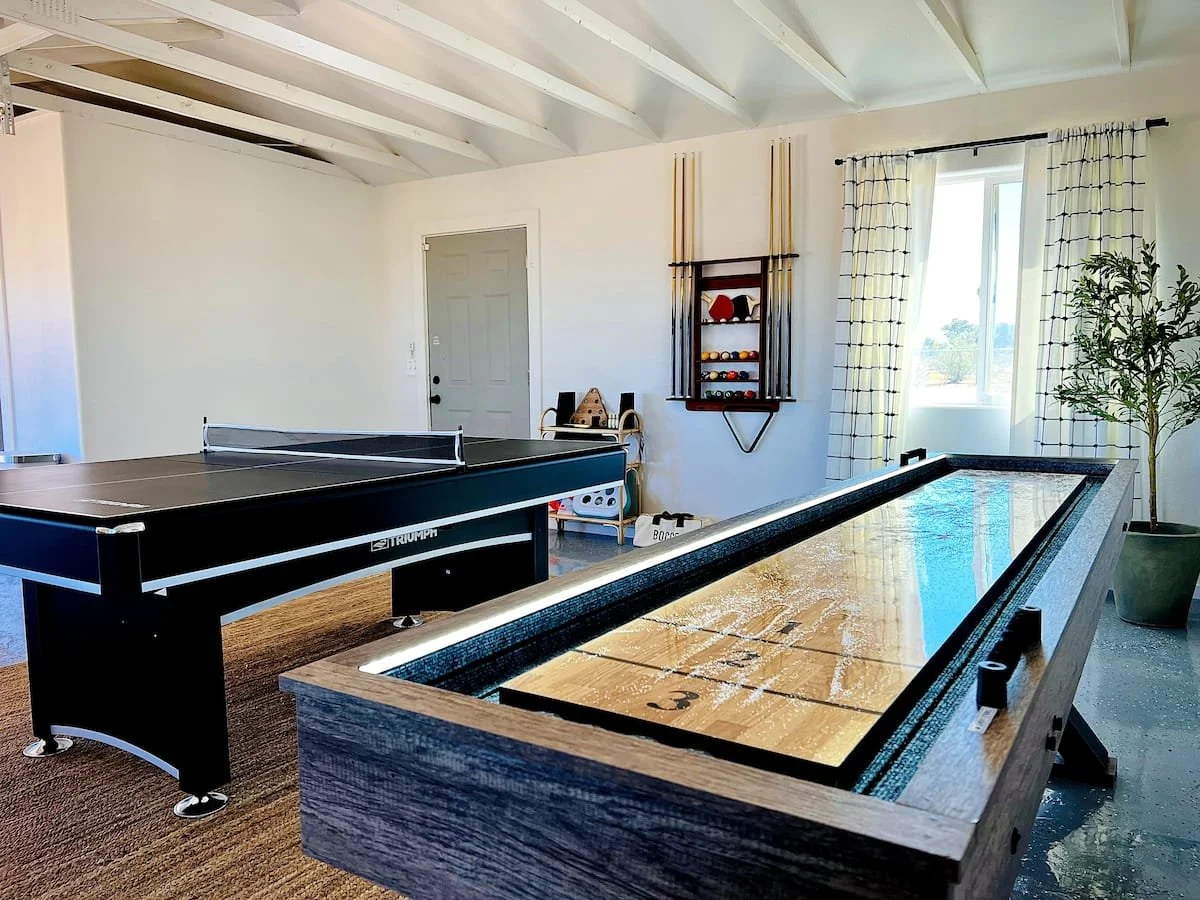 Ping-pong and shuffleboard game room