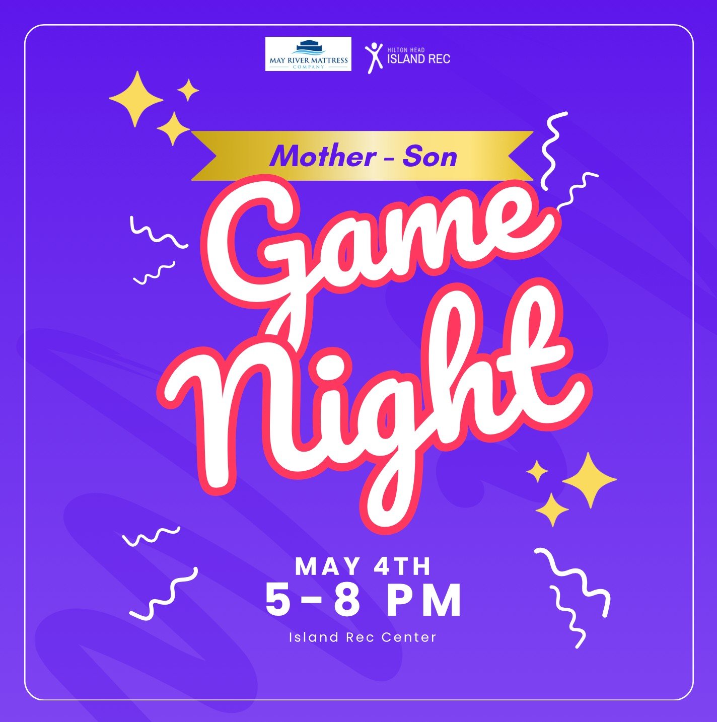 2 days left until our Mother Son Game Night🎮🧗🏓🎪

Register here: https://www.islandreccenter.org/events/game-night

Enjoy a fun game night with your favorite little man. Snacks will be served. DJ Jeff Taylor will be spinning tunes. Board game chal