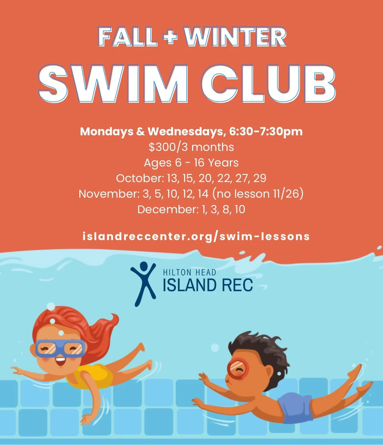 New! We are offering a 3 month Swim Club! Swim Club is designed for swimmers who are ready to build endurance, refine technique, and experience a team-style practice environment. Participants will work on all four strokes, diving, and flip-turns. We 