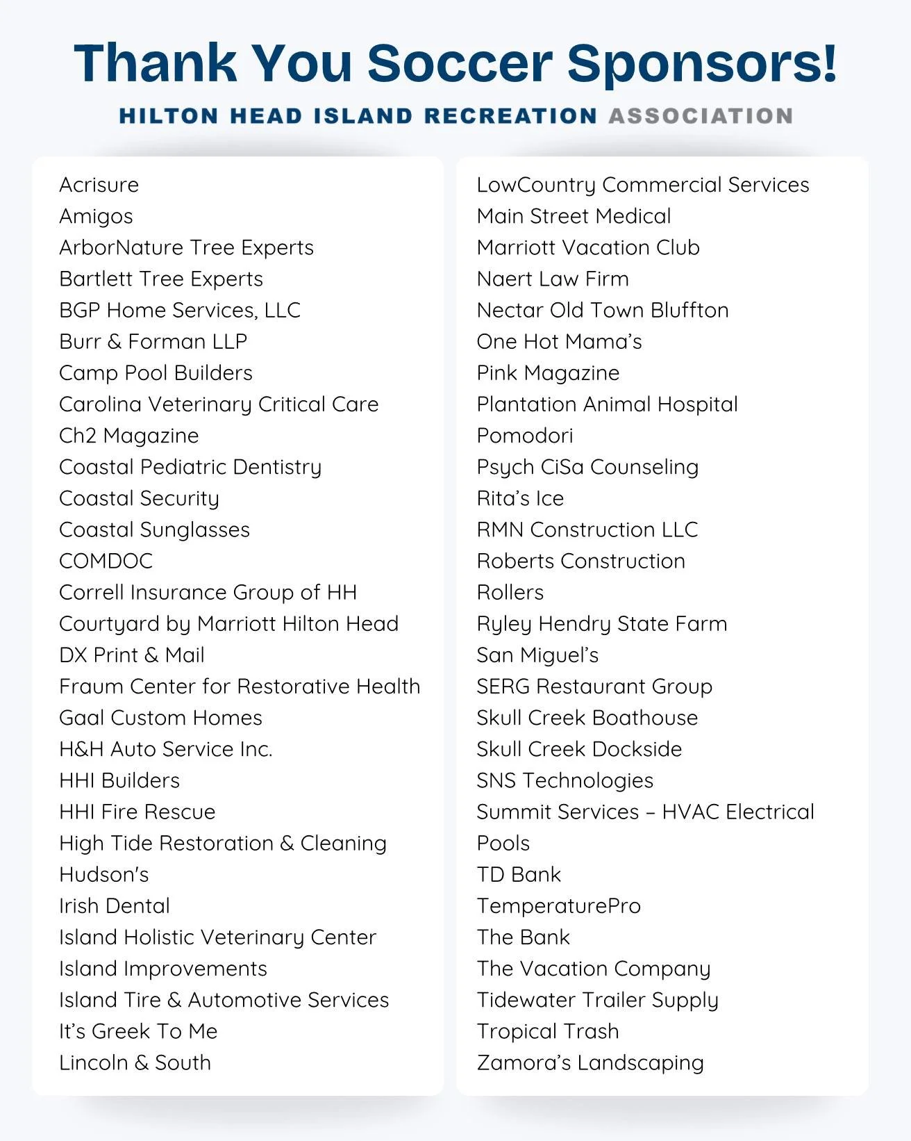 It takes a village! Hilton Head/Bluffton shows up for our Youth Soccer! Thank you to all of our sponsors 🤩