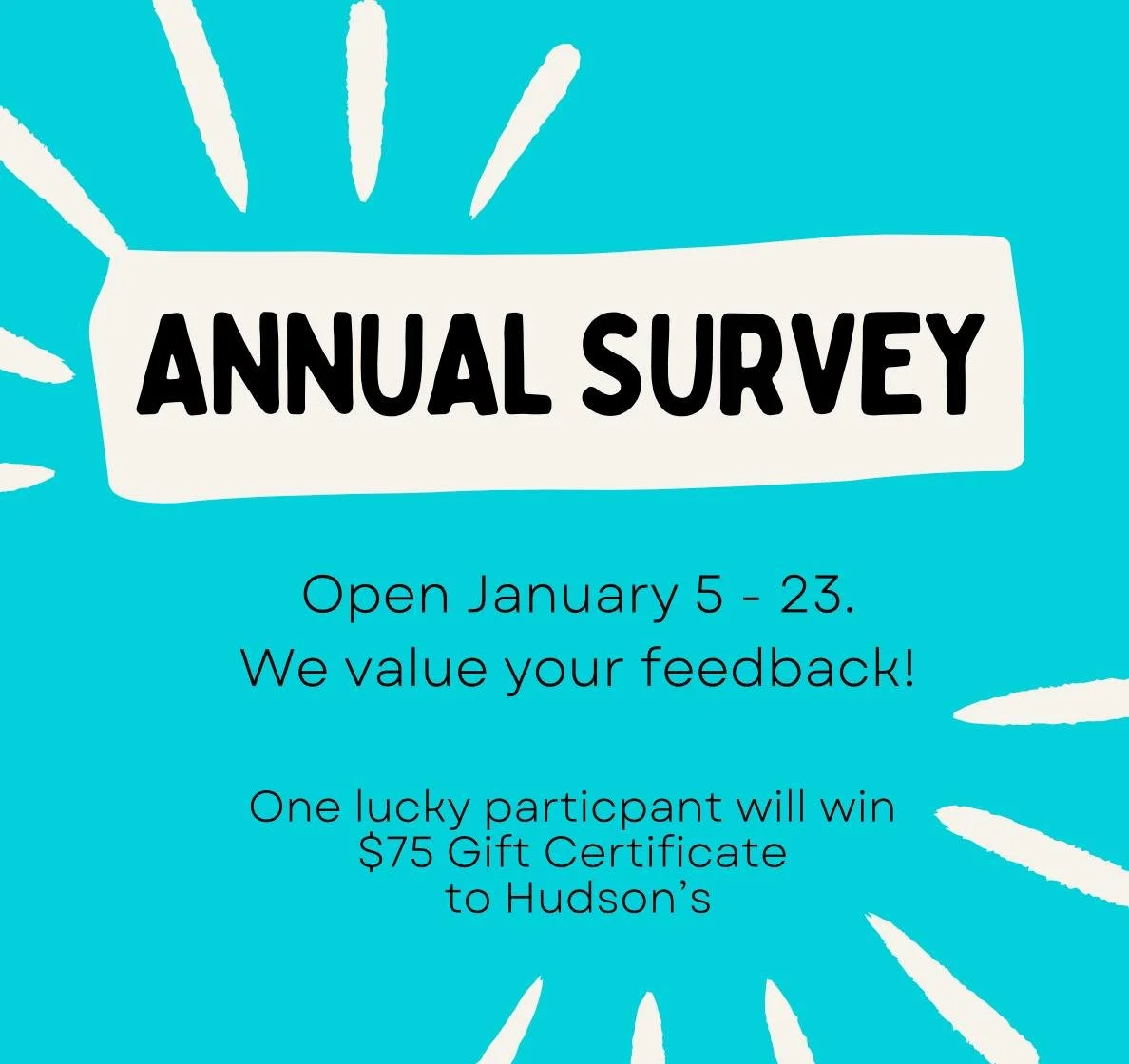Last chance to take the survey! Please take a few minutes to fill it out if you haven't done so already: https://forms.gle/9z1rncaTE9tvrtzt9