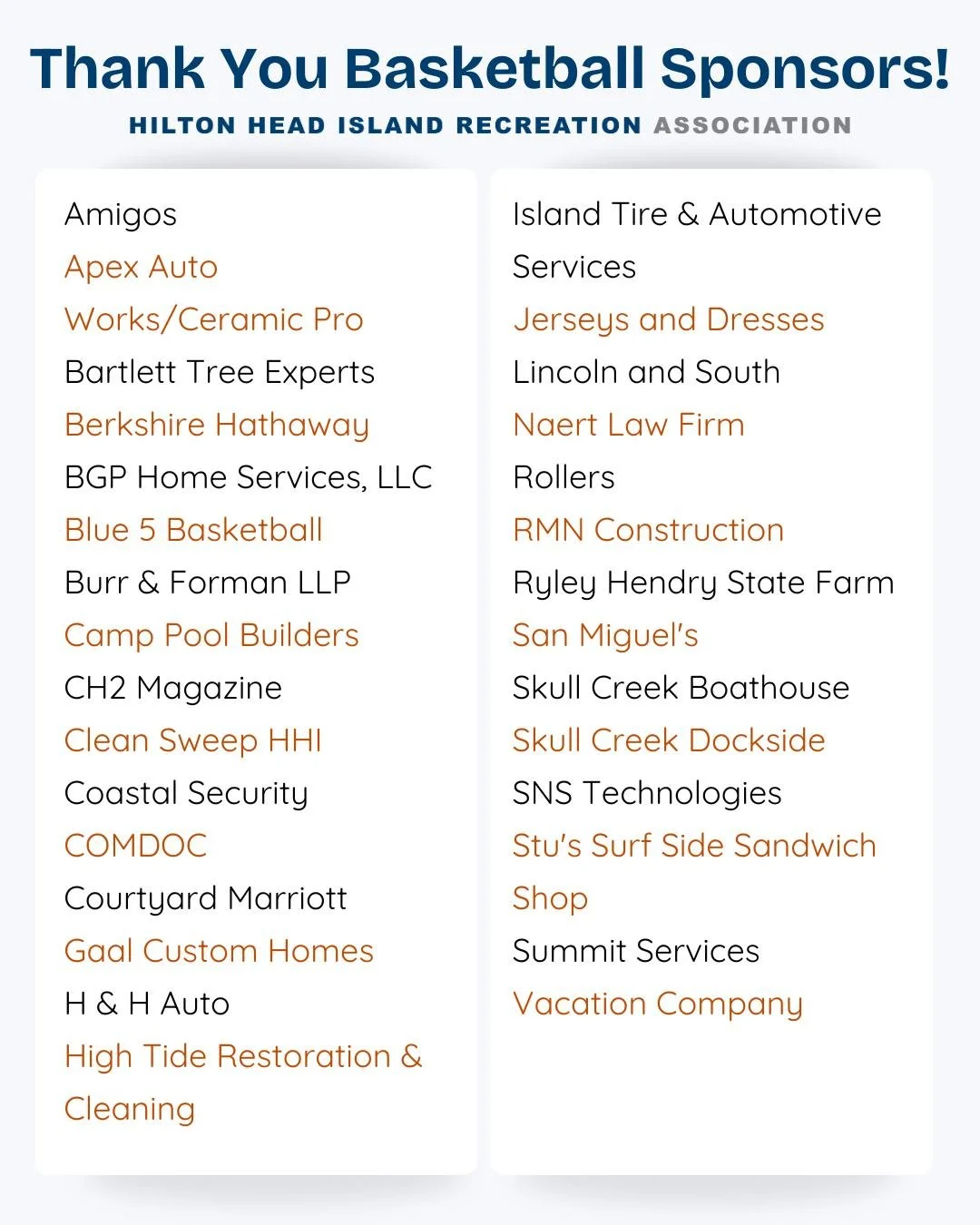 These sponsors are a slam dunk! Thank you for supporting our youth basketball program!