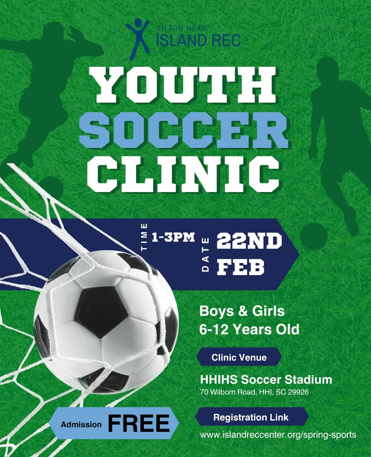 Hurry! Less than 10 spots remain for our Free Soccer Clinic on Feb 22!
islandreccenter.org/spring-sports