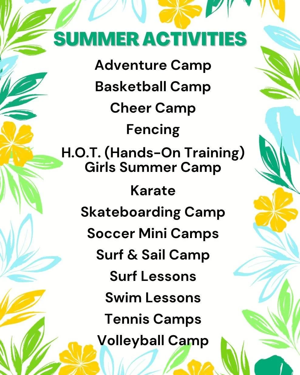 Summer Sports and Activities have dropped ☀️ For more details visit our website: islandreccenter.org/summer-sports