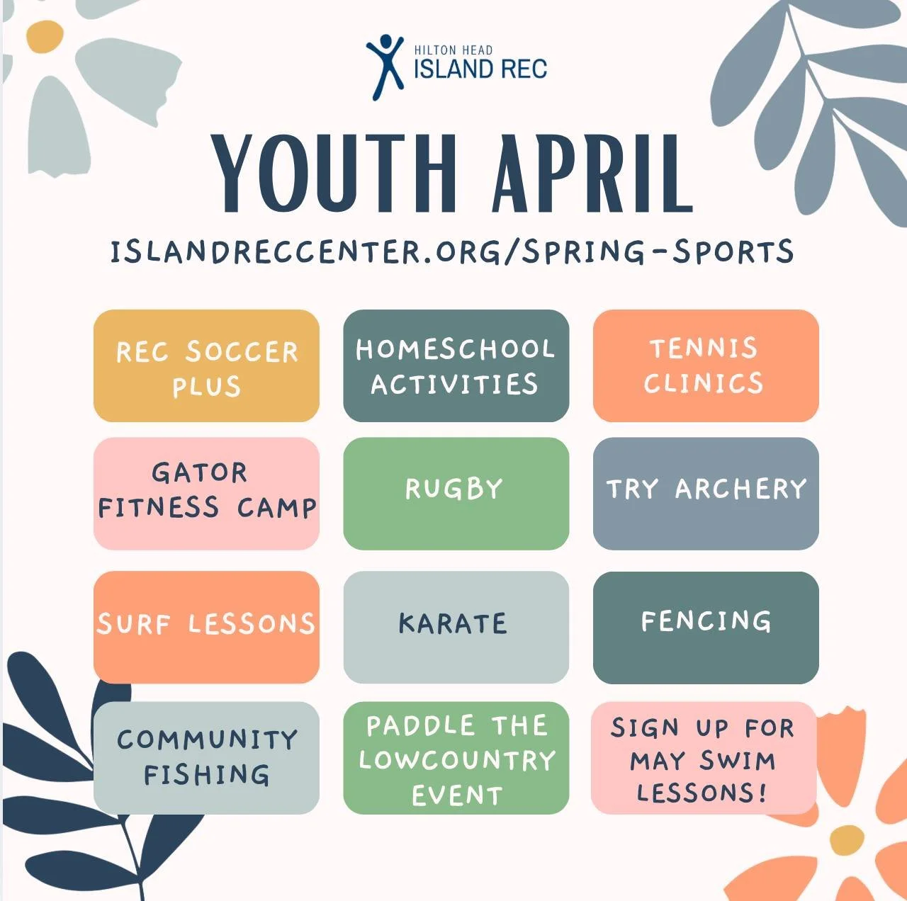 All of this is happening soon! Join us for some April activities: islandreccenter.org/spring-sports