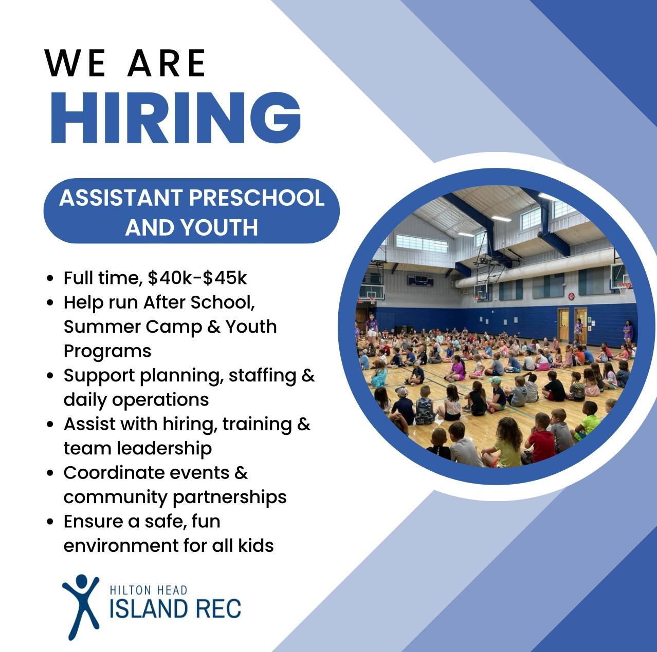 We&rsquo;re hiring! 🎉 Join our team as an Assistant Preschool &amp; Youth Coordinator and help lead fun, engaging programs like After School Club, Summer Camp, and more.

If you&rsquo;re passionate about working with youth and making an impact in ou