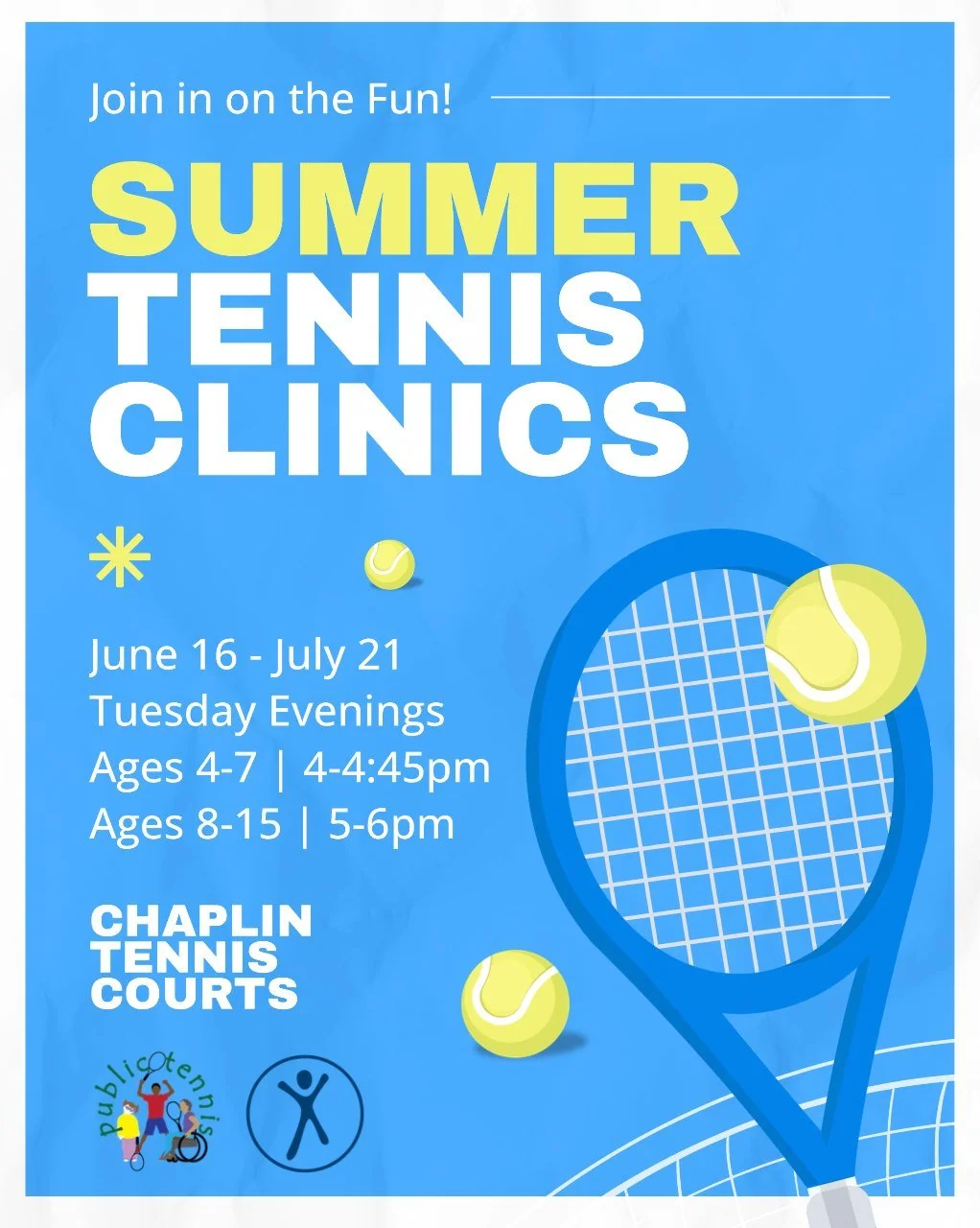 Just added! Get your kiddos hooked on this lifelong sport 🎾 
For ages 4-7: https://qrco.de/bgrV6K
For Ages 8-15: https://qrco.de/bgrV6i
