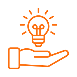 A hand holding a light bulb with a gear inside, symbolizing innovation or ideas.