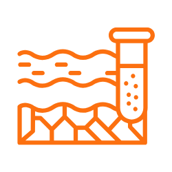 SQN GeoSciences Icon Cartoon illustration of a DNA test tube with a magnifying glass, representing genetic analysis or research.