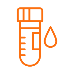 SQN GeoSciences Icon Outline of a urine test tube with a drop of liquid and measurement lines.