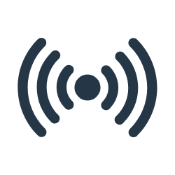 Icon of a Wi-Fi signal with concentric arcs radiating from a central dot.