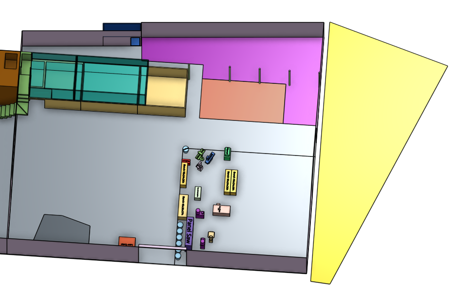 The space would be split vertically, where the interior rooms and garage door end.