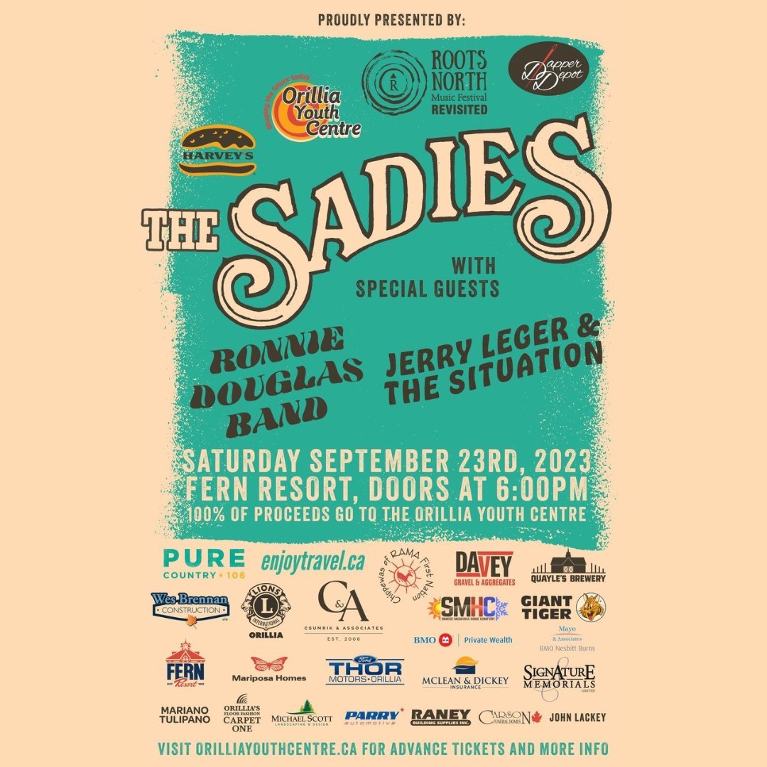 We&rsquo;re looking forward to playing in Orillia on Saturday for this very special show. Tickets still available at thesadies.net/tour - see you there.